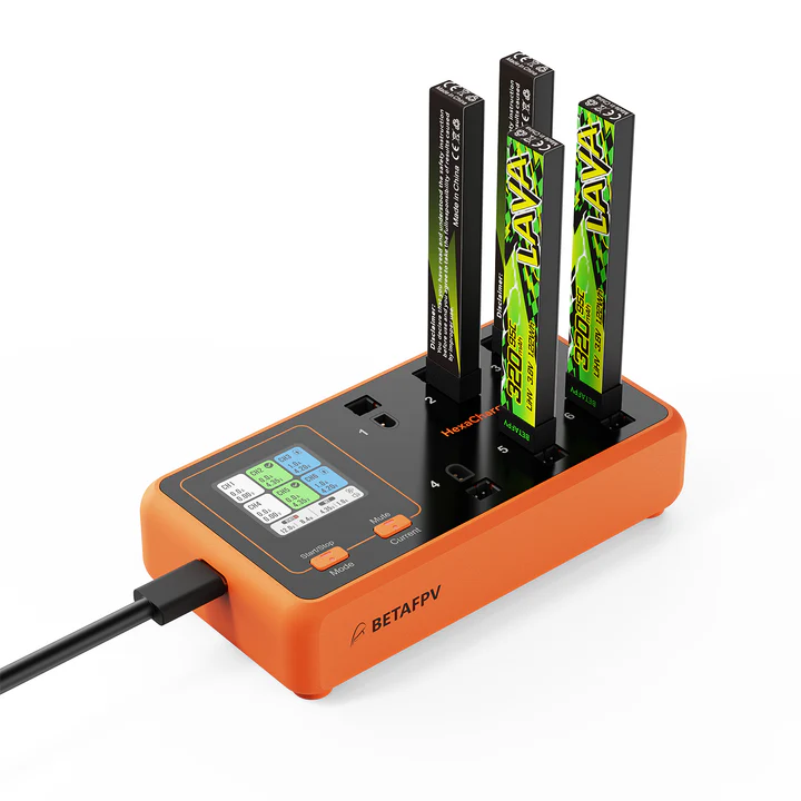 BETA FPV 6-Port Charger: 78W Fast Charger for 1S LiPo Drone Batteries—Compatible with PH2.0 & BT2.0 Connectors