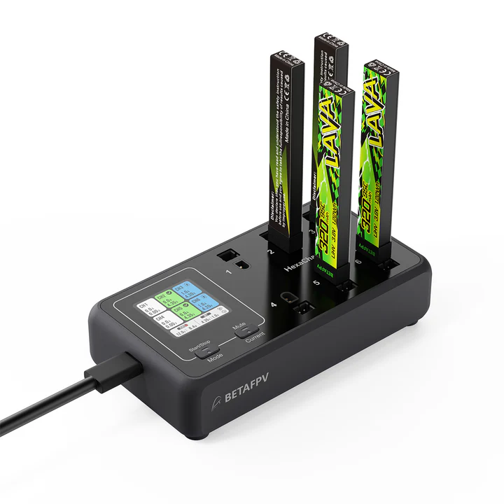 BETA FPV 6-Port Charger: 78W Fast Charger for 1S LiPo Drone Batteries—Compatible with PH2.0 & BT2.0 Connectors